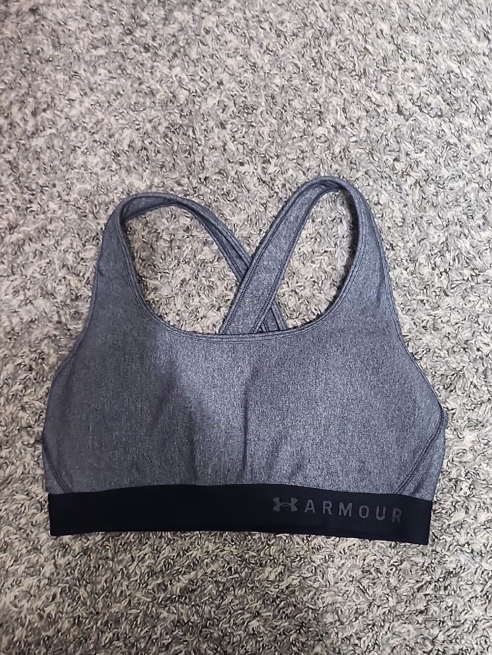 Under Armour Heather Gray Cross-Back Sports Bra with Black Band